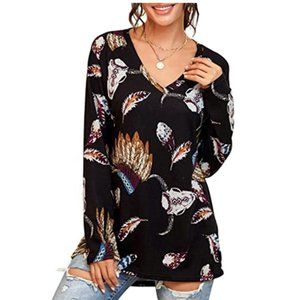 PrinStory Women's Fall Casual V-Neck Soft Raglan Long Sleeves Sweatshirts S